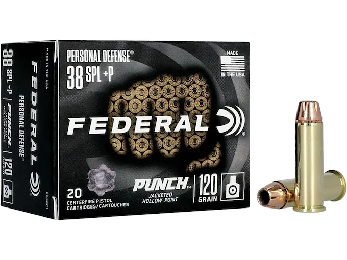 In Stock: Federal Personal Defense Punch 38 Special +P Ammo 120 Grain Jacketed Hollow Point 200