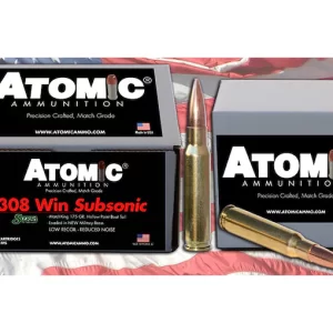 In Stock: Atomic Ammunition Match Subsonic 308 Winchester Ammo 175 Grain Sierra MatchKing Jacketed Hollow Point Box of 100