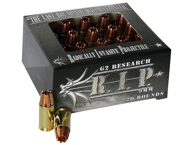 Real G2 Research R.I.P. 9mm Luger Ammo 92 Grain G2 R.I.P. Fragmenting Hollow Point Lead Free Box of 100 rounds